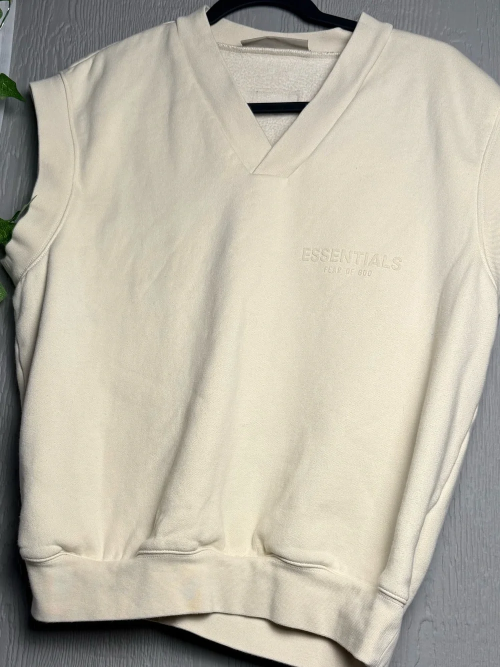 FOG Fear of God Essentials V Neck Sweatshirt Vest Off White Cream S Oversized